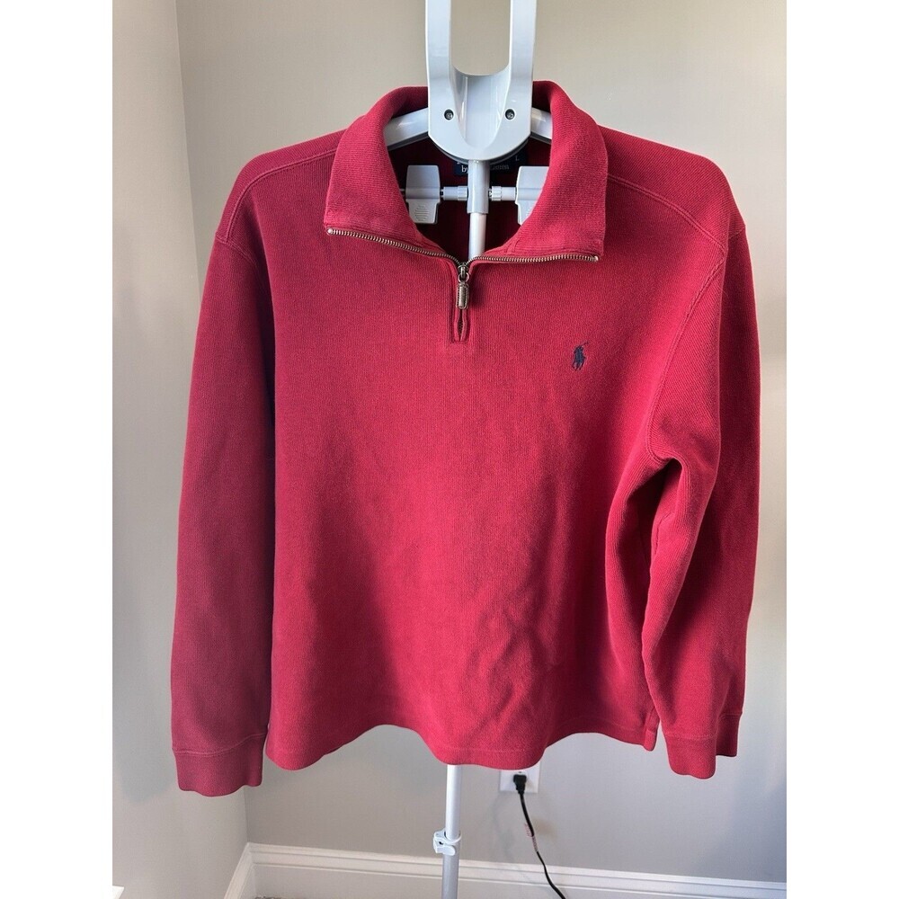 Y2K VTG Polo Ralph Lauren Cranberry Red 100% Cotton Quarter Zip Pullover Men's L